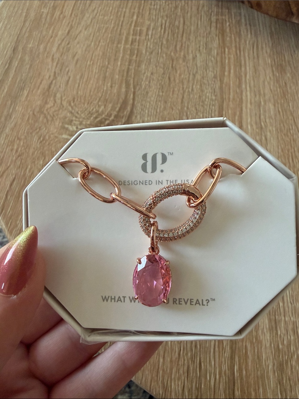BP Rose Gold Necklace with Pink Oval Crystal